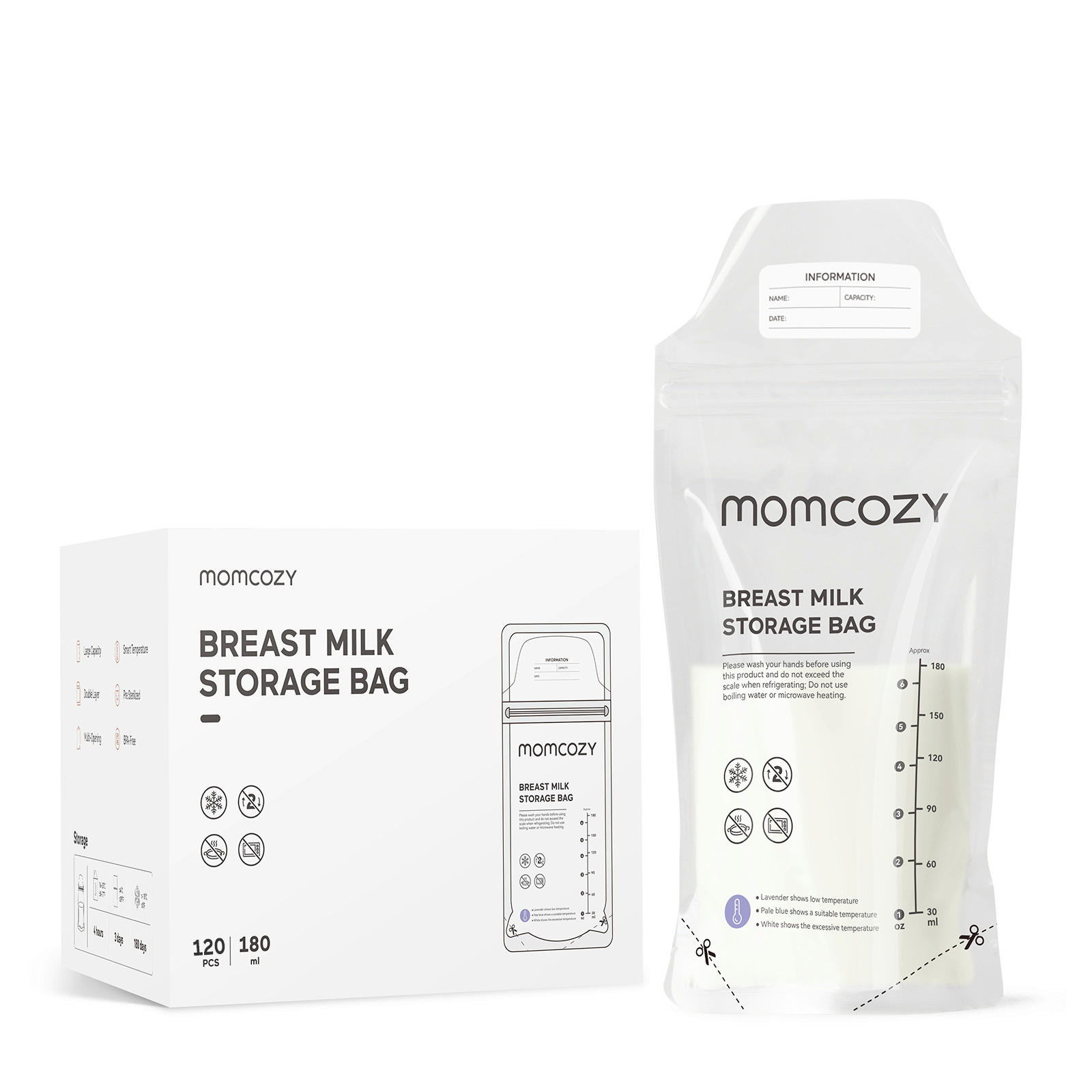 MUTTERMILCHAUFBEWAHRUNGSBEUTEL - Transparent, Basics (11/13/10cm) - Momcozy