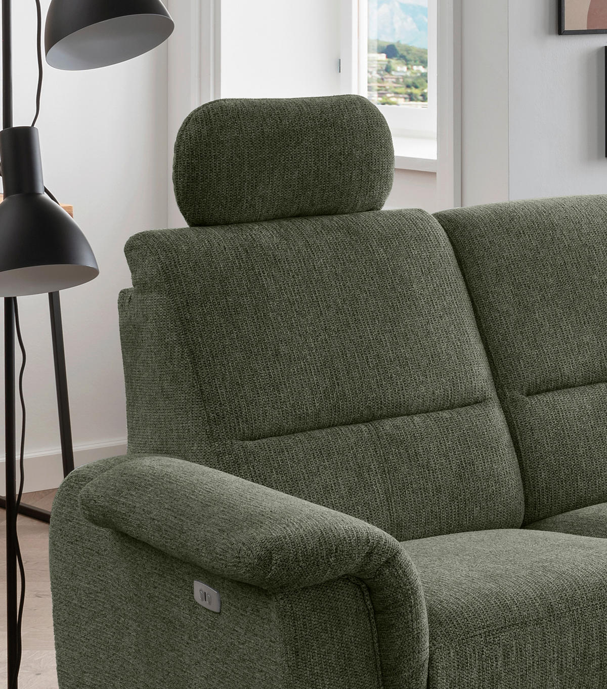 ECKSOFA in Chenille Dunkelgrün  275/236 cm  - Chromfarben/Dunkelgrün, MODERN, Textil/Metall (275/236cm) - Livetastic