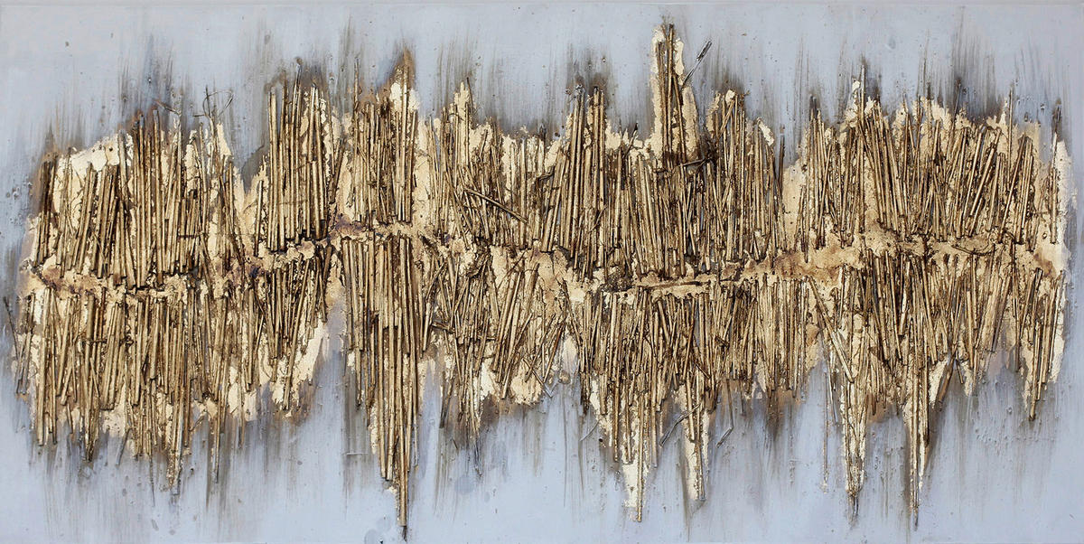 ÖLGEMÄLDE Abstraktes, Strukturen 120/60 cm  - Goldfarben, Design, Holz/Textil (120/60cm) - Monee