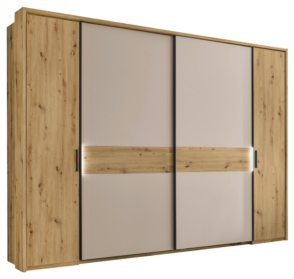 KOMBISCHRANK 312/225/61 cm 4-türig  - Kaschmir/Schwarz, Design, Holzwerkstoff/Metall (312/225/61cm) - Xora