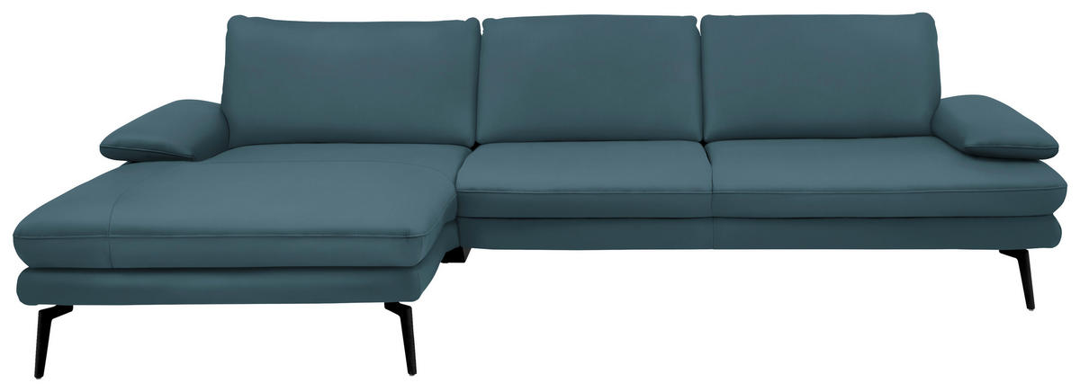 ECKSOFA in Echtleder Blau  - Blau/Schwarz, Design, Leder/Metall (180/310cm) - Dieter Knoll