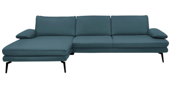 ECKSOFA in Echtleder Blau 180/310 cm - Blau/Schwarz, Design, Leder/Metall (180/310cm) - Dieter Knoll