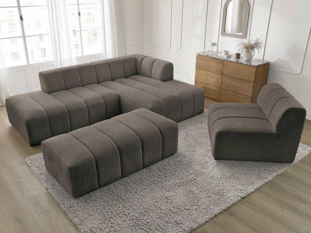 ECKSOFA Ottomane rechts  ANNECY Taupe Bouclé  - Taupe/Schwarz, MODERN, Kunststoff/Textil (262/170cm)