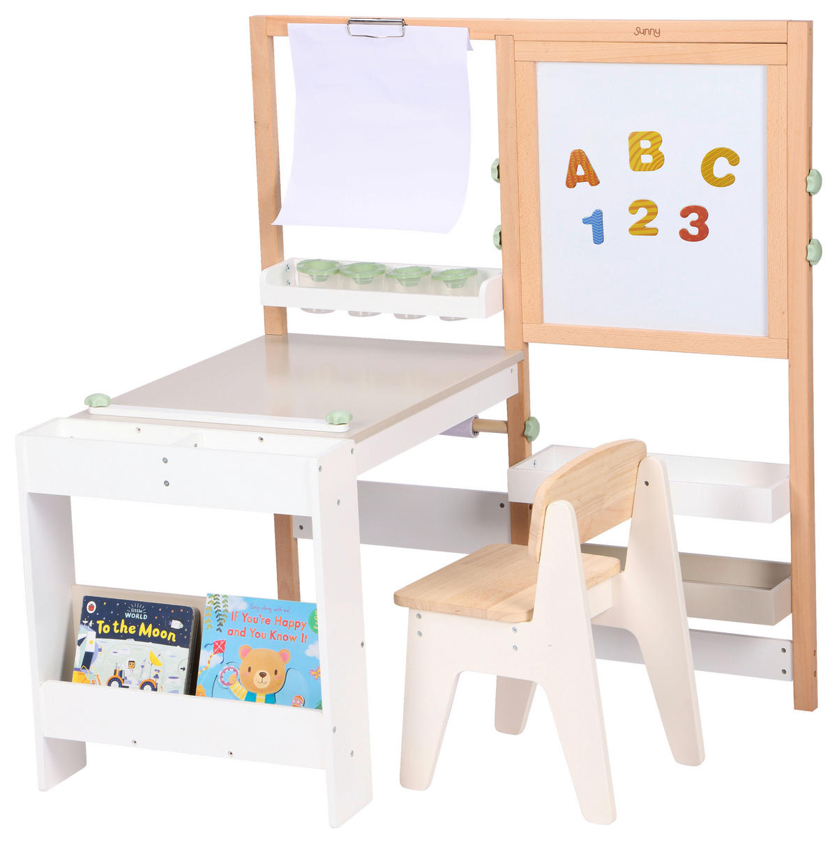 KINDERSCHREIBTISCH MIT STUHL - Buchefarben/Weiß, KONVENTIONELL, Holz/Papier (88/71/100cm)