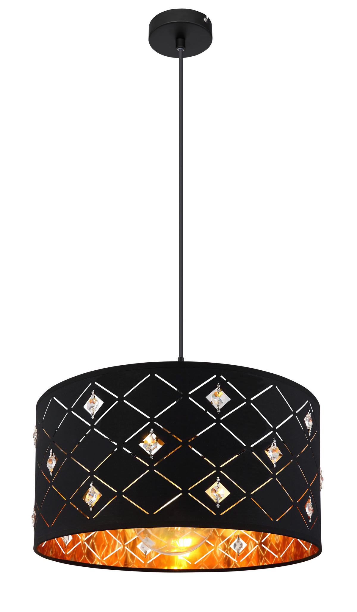 ZÁVĚSNÉ SVÍTIDLO, 40/140 cm  - černá/čiré, Trend, kov/textil (40/140cm) - Globo
