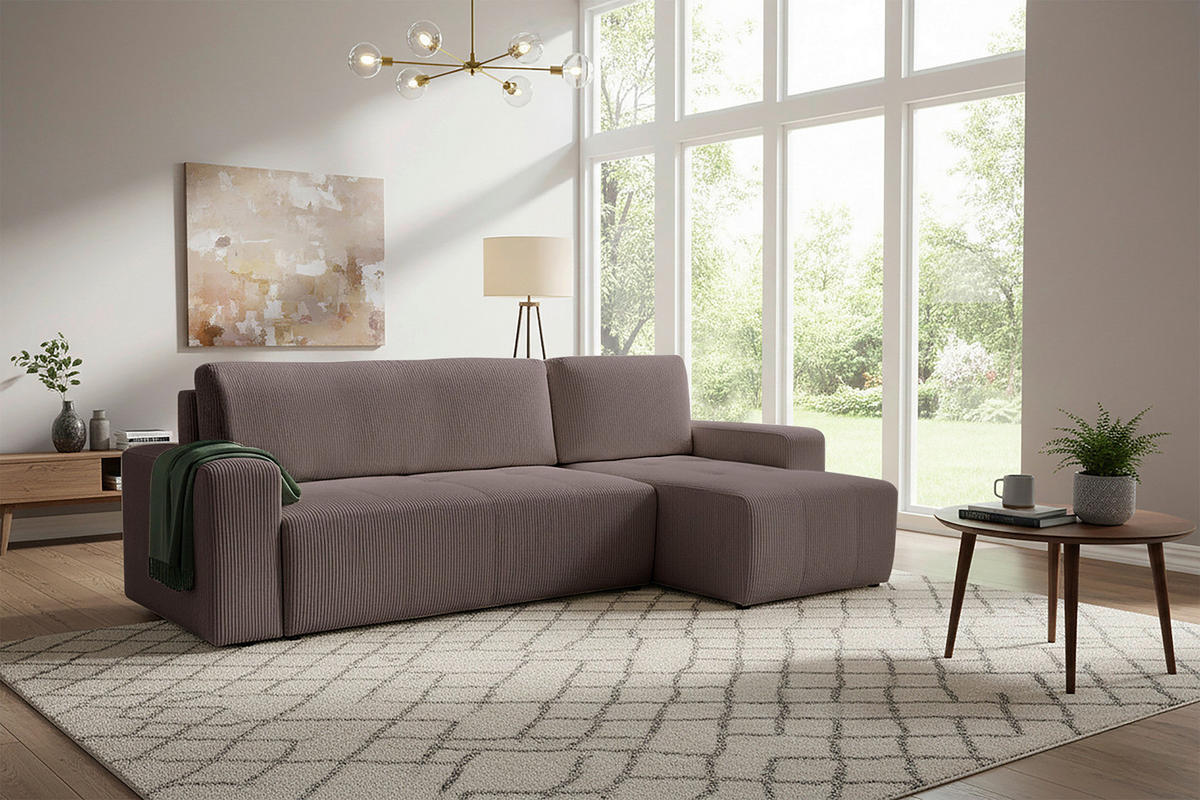 ECKSCHLAFSOFA  mit Cord Mokka  - Schwarz/Mokka, KONVENTIONELL, Textil (248/146cm) - Xora