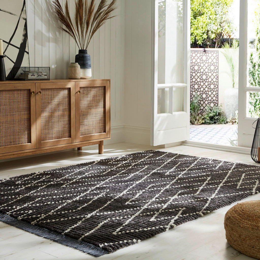 Thumbnail - Xora Berberteppich Domino, Dunkelgrau, Textil, Boho, rechteckig, 120x170 cm, Reach, AZO-frei, für Fußbodenheizung geeign...