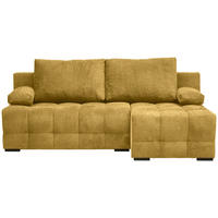 ECKSOFA Senfgelb Chenille Rückenkissen, Armlehnenkissen, Bettkasten, Schlaffunktion, Rücken echt, Liegefläche im Originalstoff  - Senfgelb/Schwarz, MODERN, Kunststoff/Textil (204/145cm) - home24
