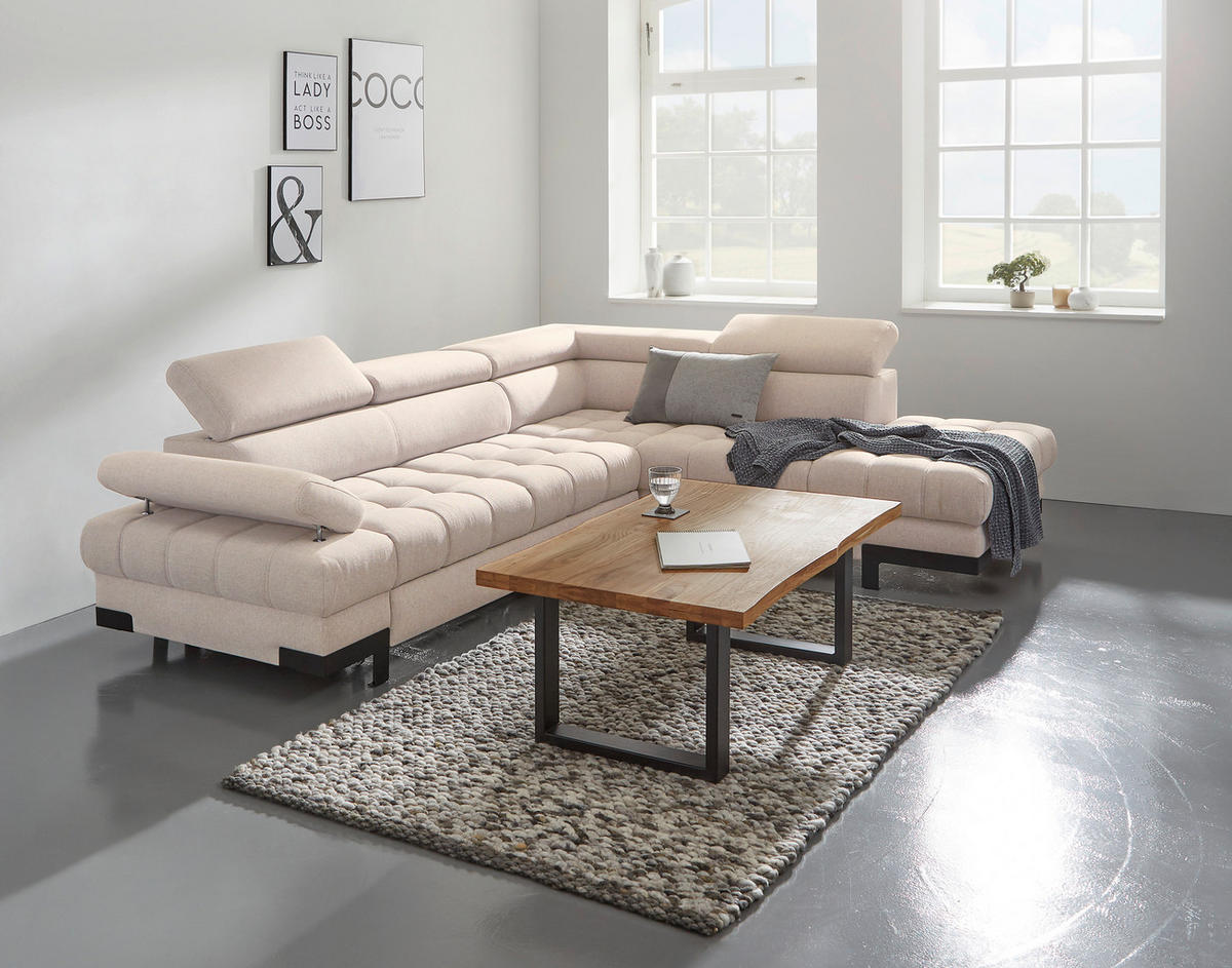 ECKSOFA in Webstoff Beige  - Beige/Schwarz, Design, Textil/Metall (263/223cm) - Welnova