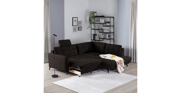 ECKSOFA in Flachgewebe, Leinenoptik Dunkelbraun  - Dunkelbraun/Schwarz, Design, Textil/Metall (247/208cm) - Xora