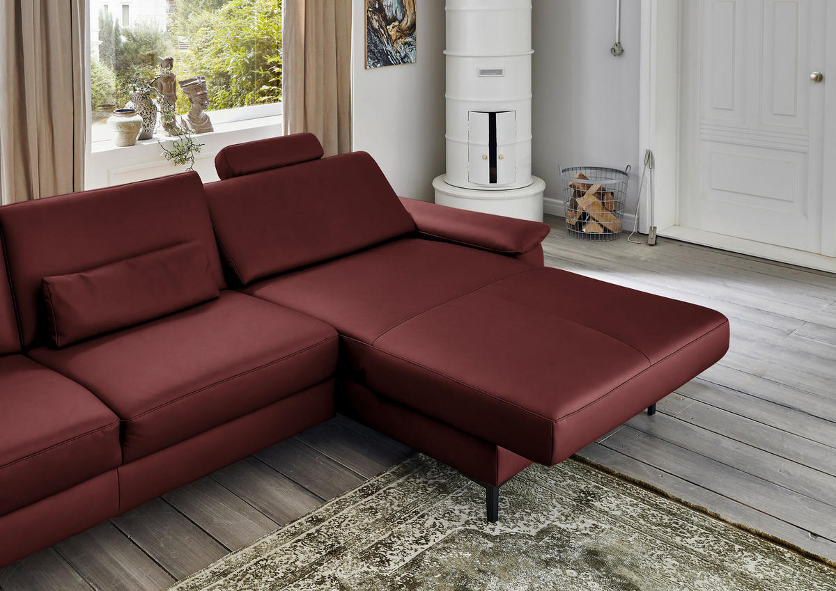 ECKSOFA Echtleder Brombeere  - Brombeere/Schwarz, Design, Leder/Metall (334/176cm) - Dieter Knoll