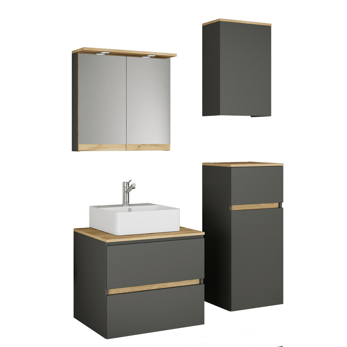 BADEZIMMER 5-teilig 100 cm  - Honigeiche/Weiss, Trend, Keramik/Holzwerkstoff (100cm) - MID.YOU