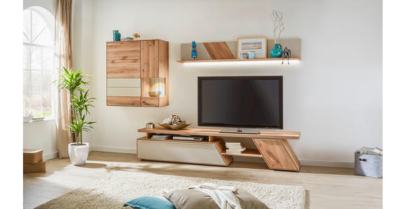 WOHNWAND Sonia  in Schlammfarben, Eichefarben  297/185/54 cm  - Schlammfarben/Eichefarben, Natur, Glas/Holz (297/185/54cm) - Valnatura