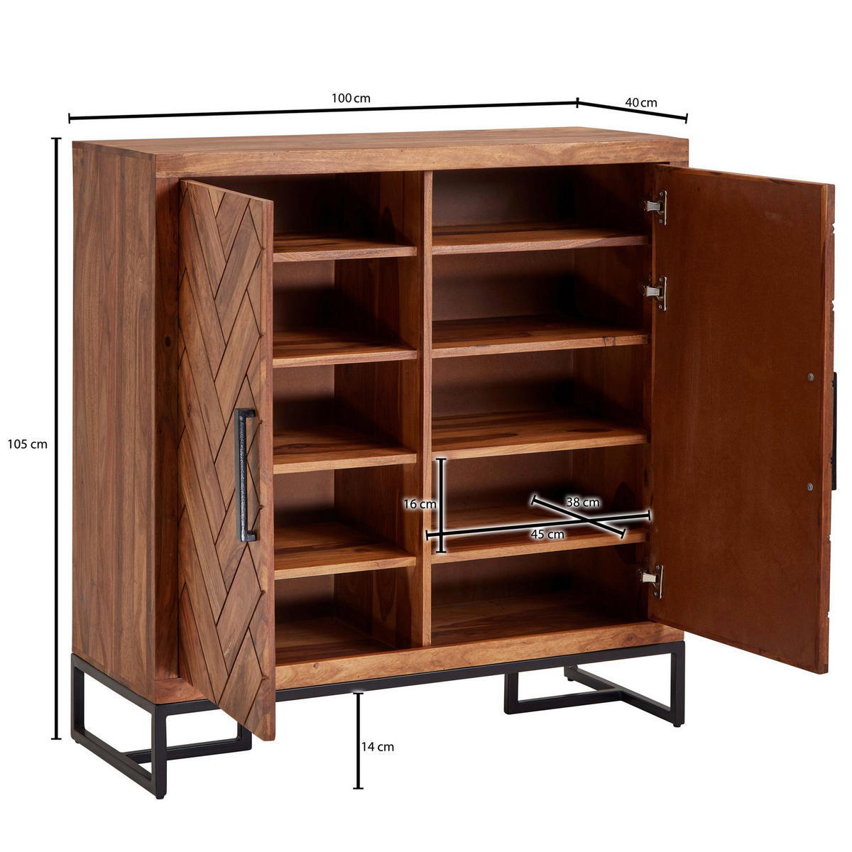 SIDEBOARD  in 100/105/40 cm  - Sheeshamfarben/Schwarz, Design, Holz/Metall (100/105/40cm) - MID.YOU