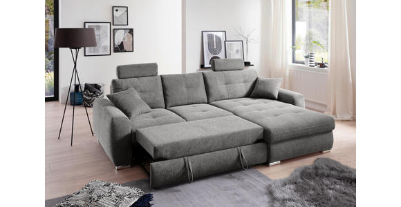 ECKSOFA in Mikrofaser Grau  276/193 cm  - Chromfarben/Grau, MODERN, Kunststoff/Textil (276/193cm) - Hom`in