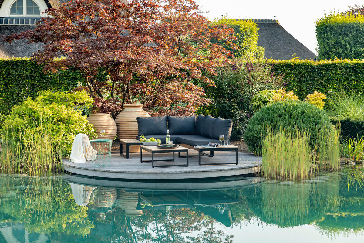 LOUNGEGARNITUR Akazie massiv, Hartholz Aluminium  - Anthrazit/Braun, MODERN, Holz/Textil (178/68/228,5cm) - Gardenson