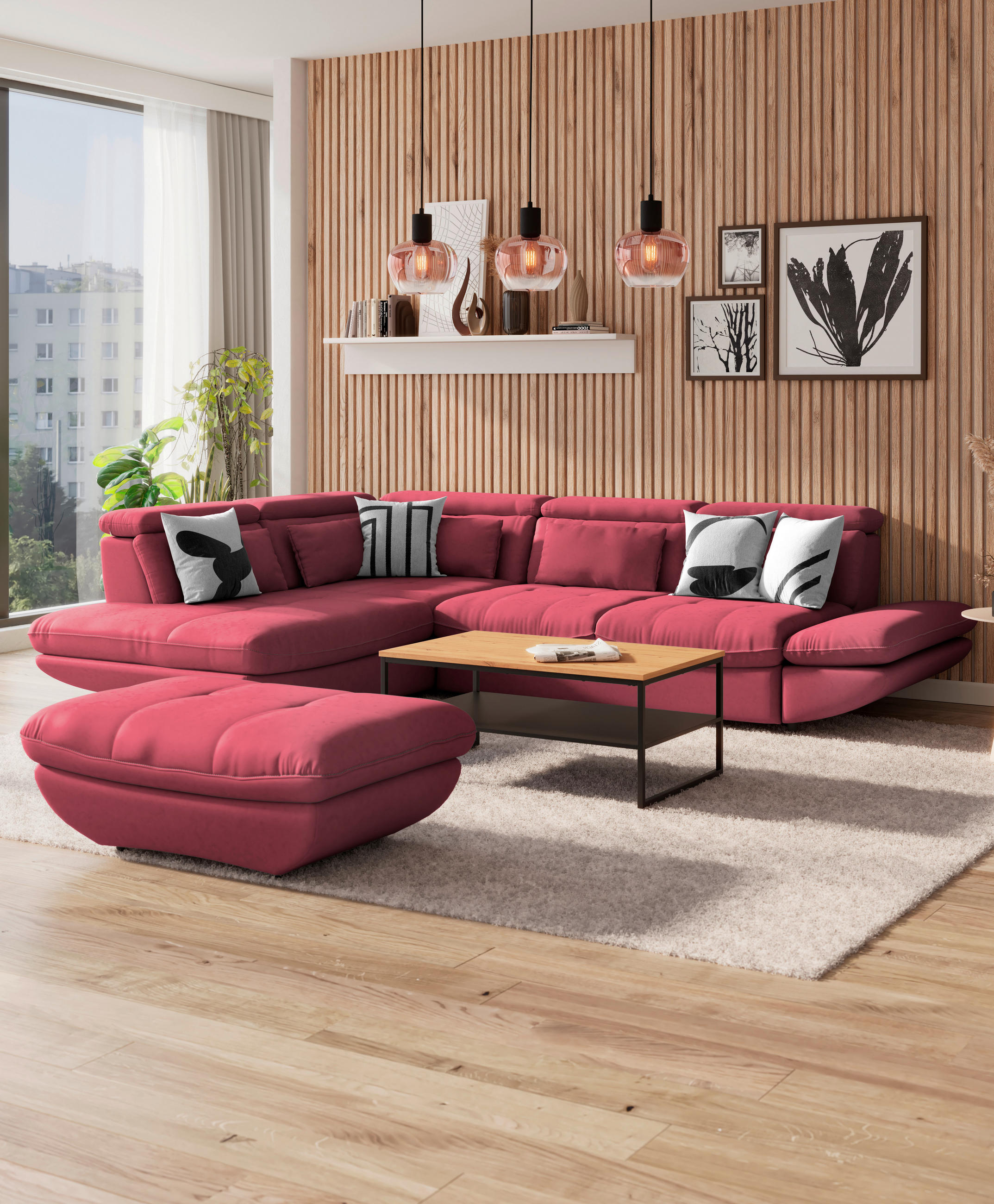WOHNLANDSCHAFT Koralle Mikrofaser  - Koralle/Schwarz, MODERN, Kunststoff/Textil (311/233cm) - MID.YOU
