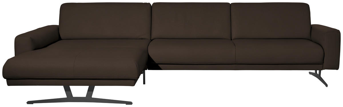 ECKSOFA in Echtleder Dunkelbraun  - Anthrazit/Dunkelbraun, Konventionell, Leder/Metall (179/324cm) - Johann Jakob