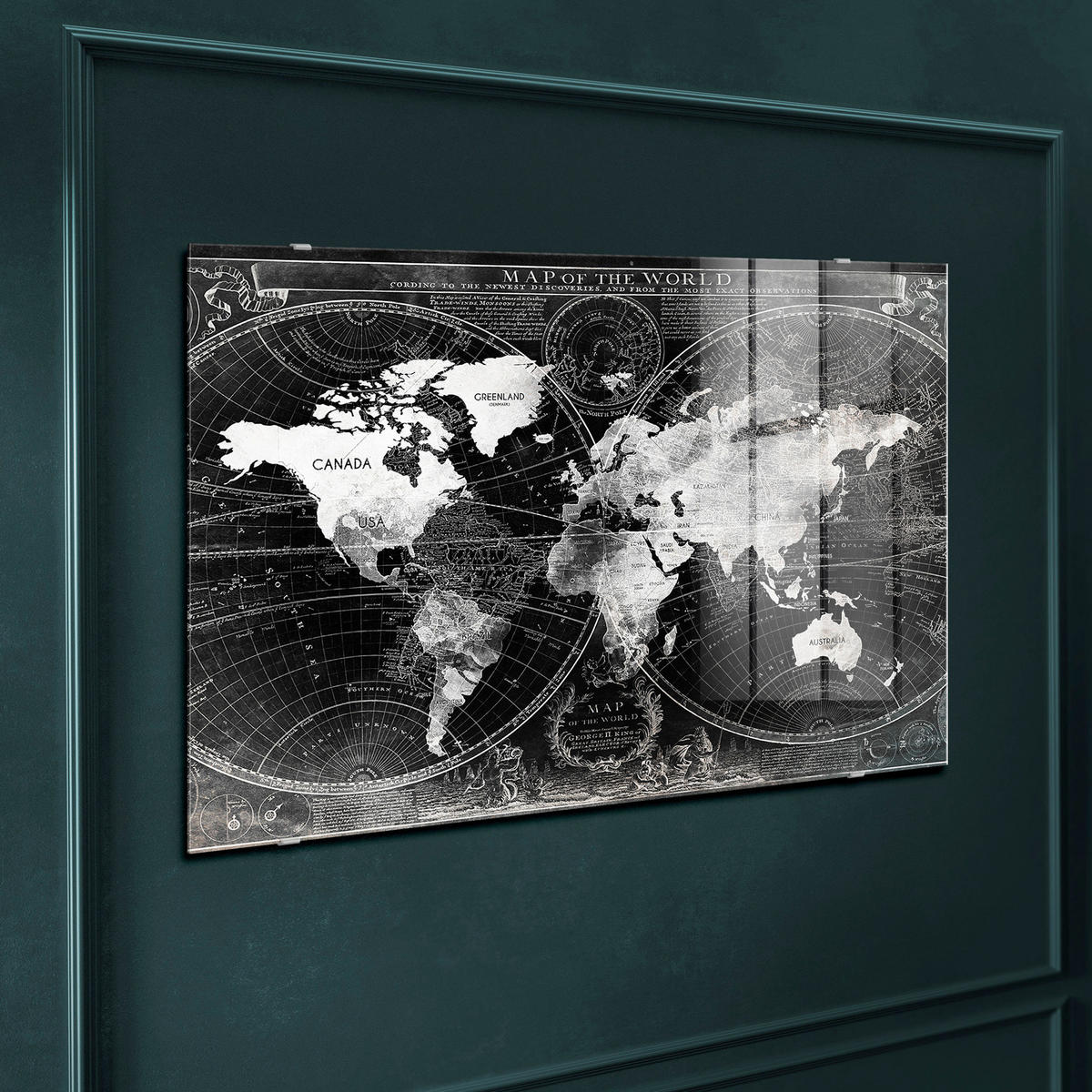 GLASBILD Weltkarte 120/80 cm  - Schwarz/Weiß, Basics, Glas/Papier (120/80cm)