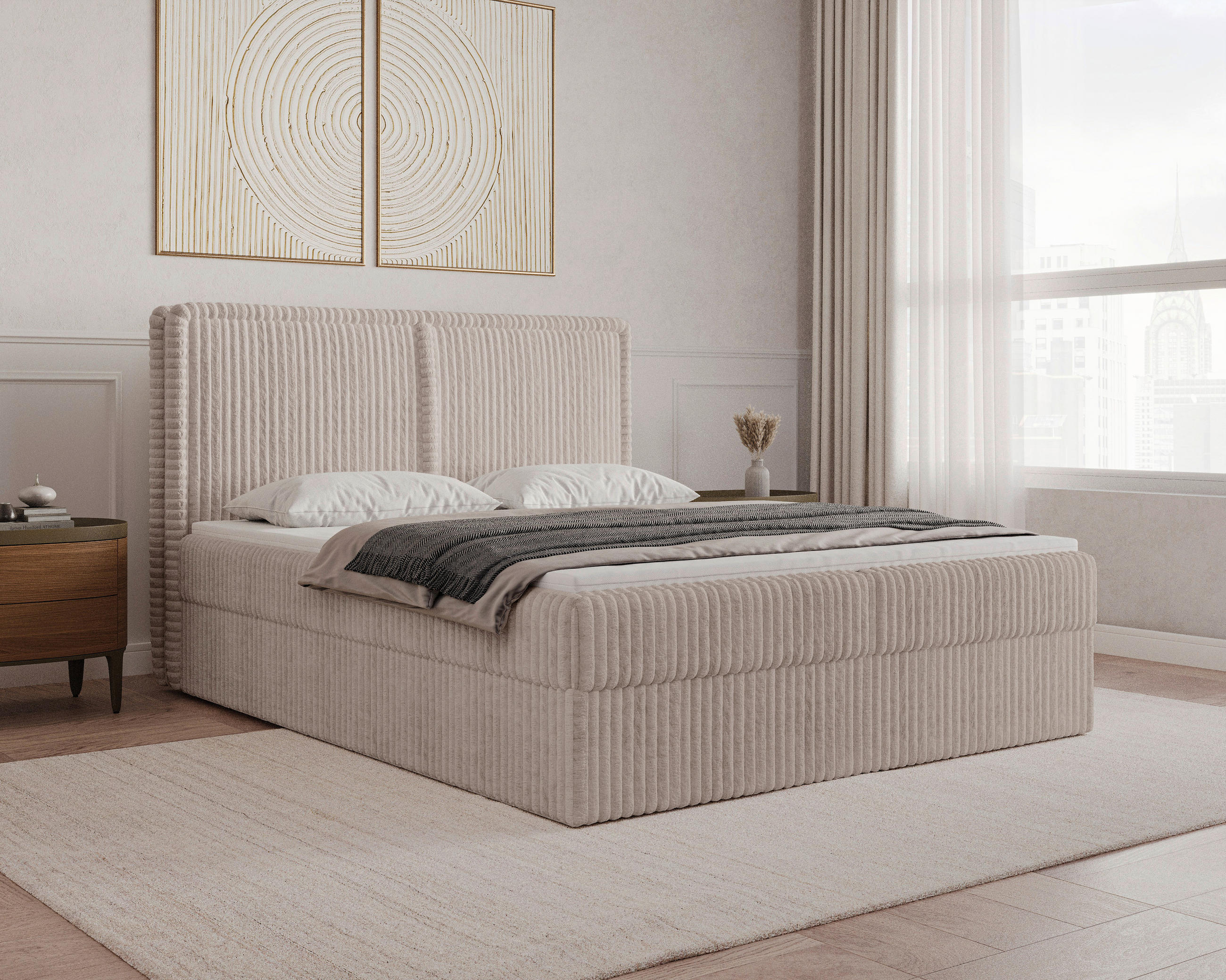 BOXBETT 140/200 cm,  in Beigebraun, Bettkasten, Topper, H2 + H3 = mittel + fest  - Beigebraun/Schwarz, MODERN, Holz/Kunststoff (140/200cm) - Livetastic