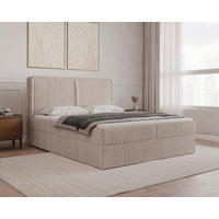 BOXBETT 180/200 cm,  in Beigebraun, Bettkasten, Topper, H2 + H3 = mittel + fest  - Beigebraun/Schwarz, MODERN, Holz/Kunststoff (180/200cm) - Livetastic