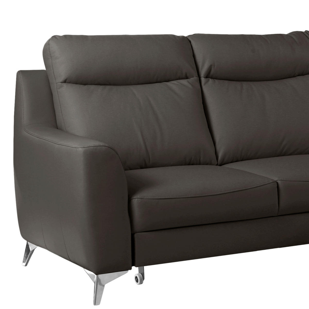 ECKSOFA Lederlook Echtleder Dunkelbraun  - Chromfarben/Dunkelbraun, Design, Leder/Textil (236/168cm) - Livetastic