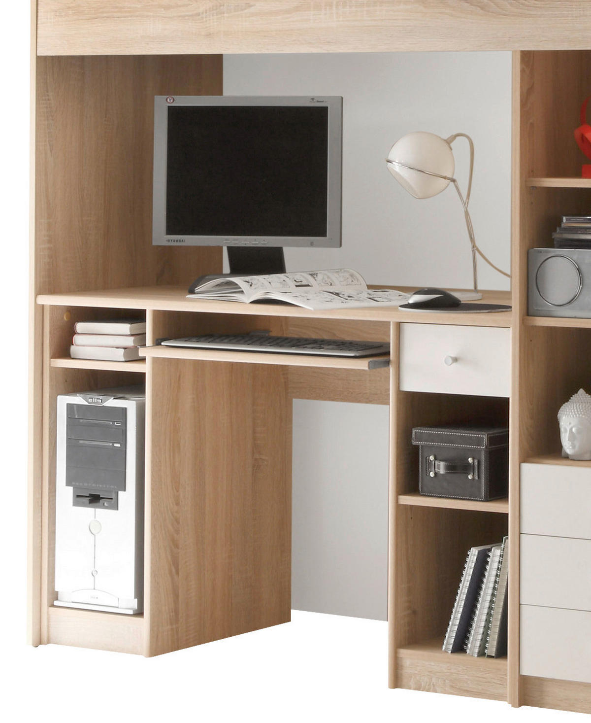 LOFTSÄNG 90/200 cm  - vit/ekfärgad, Modern, trämaterial (90/200cm) - MID.YOU