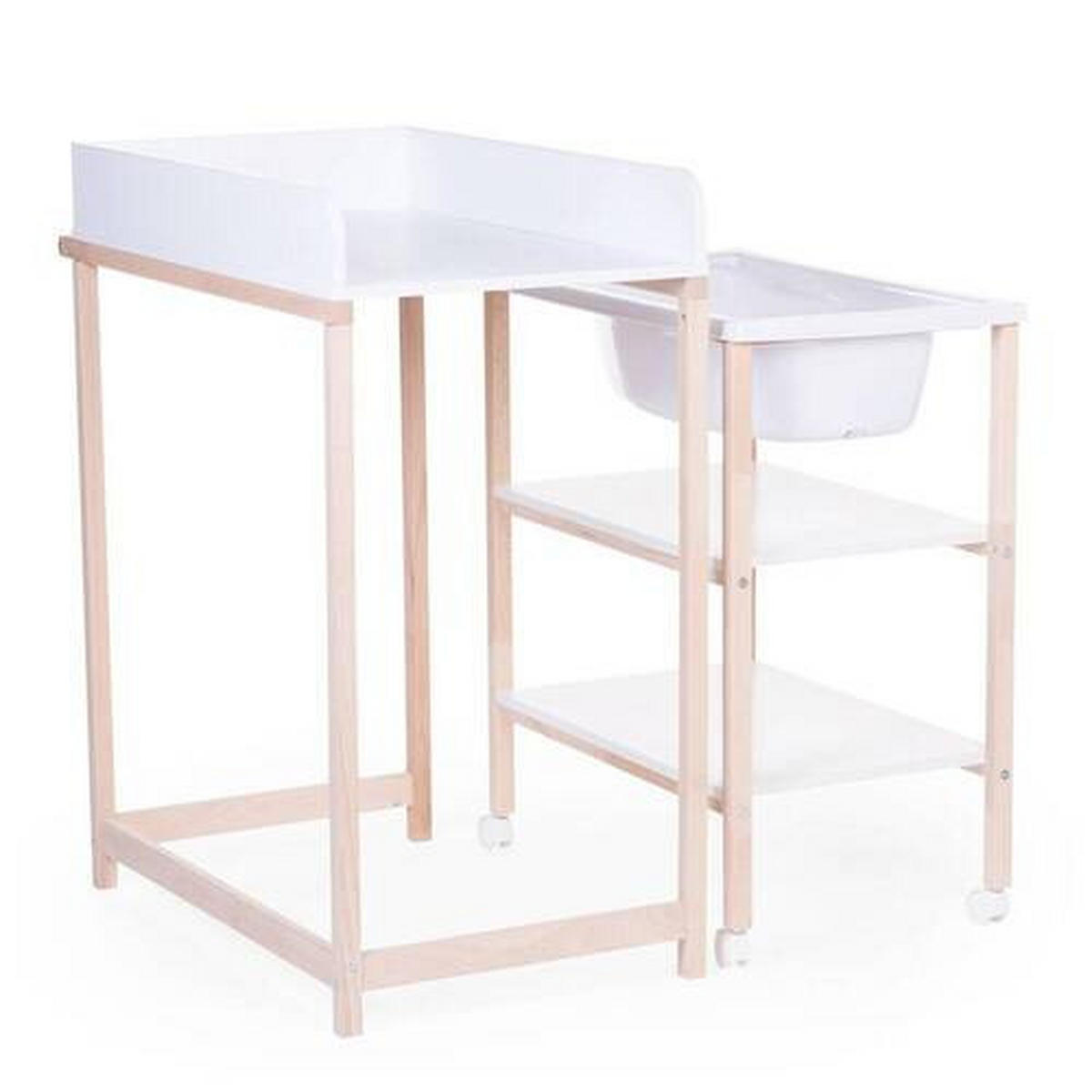 WICKELTISCH 2in1 Set Wickeltisch + Badewanne Weiß, Buchefarben  - Buchefarben/Weiß, KONVENTIONELL, Holzwerkstoff/Kunststoff (91,5/53,5/106,5cm) - Childhome