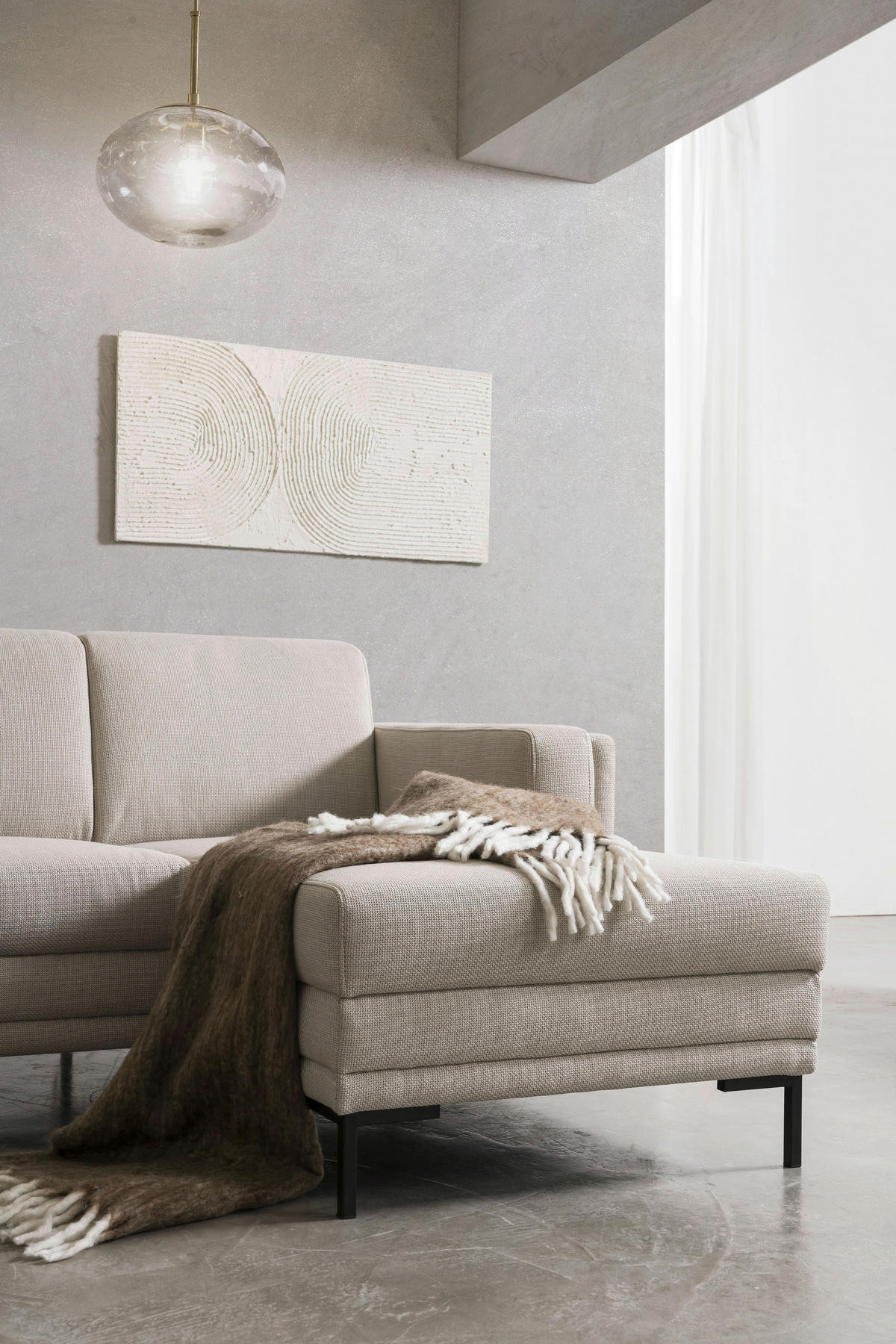 ECKSOFA in Webstoff Beige  214/146 cm  - Beige/Schwarz, Design, Textil/Metall (214/146cm) - LOOKS by W.Joop