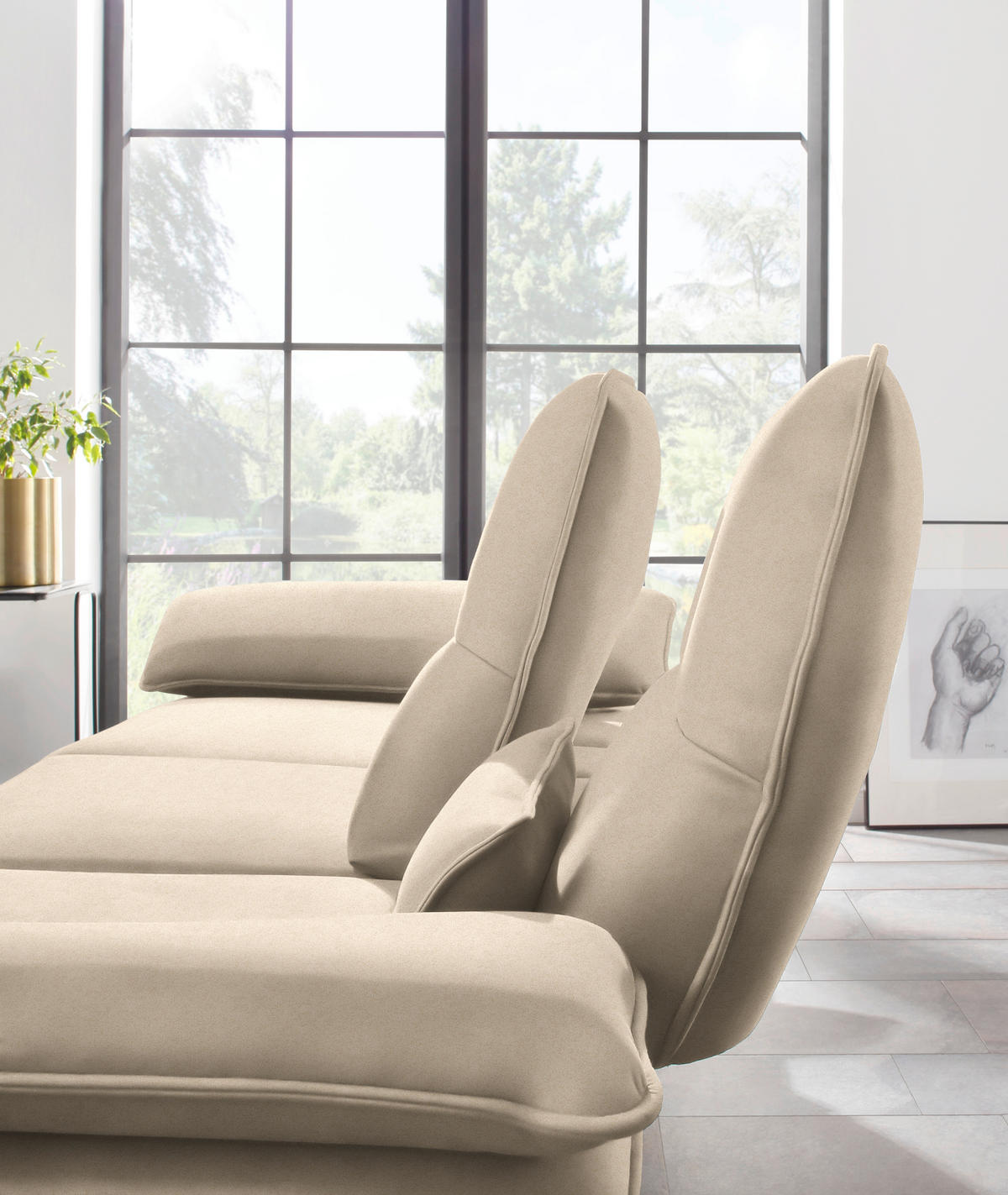 ECKSOFA in Mikrofaser Beige  - Beige/Schwarz, Design, Textil/Metall (291/164cm) - Chilliano