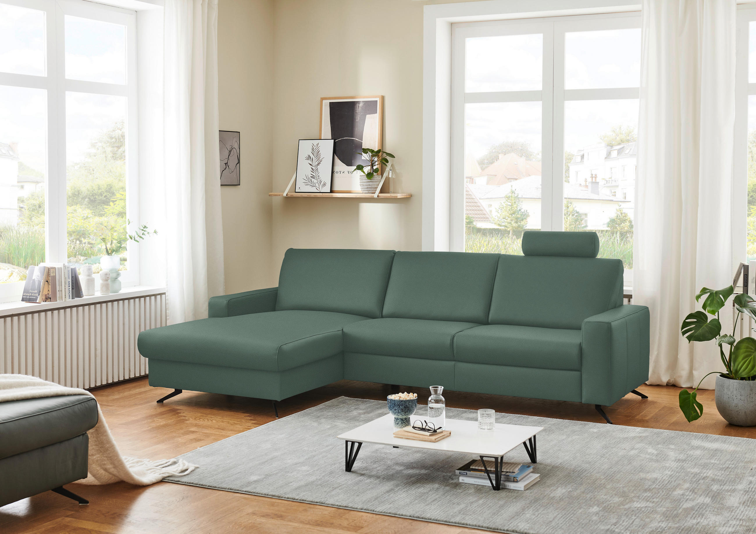 ECKSOFA in Echtleder Opal  165/267 cm  - Opal/Schwarz, Design, Leder/Metall (165/267cm) - Beldomo Premium