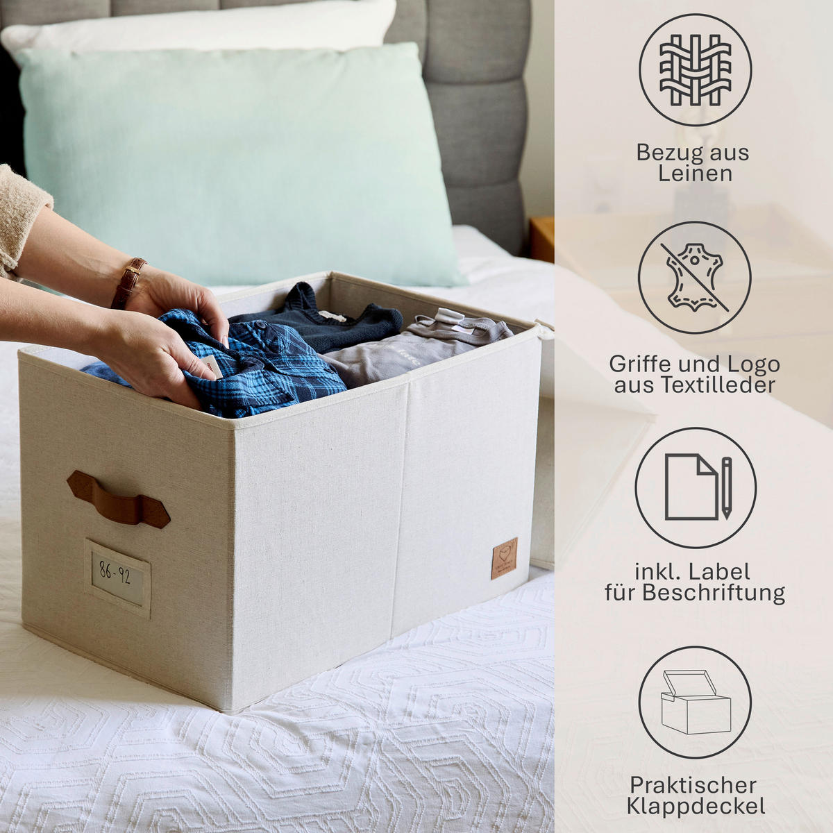 BOX MIT DECKEL Premium  - Beige, Basics, Holzwerkstoff/Textil (50/33/32cm) - Store It