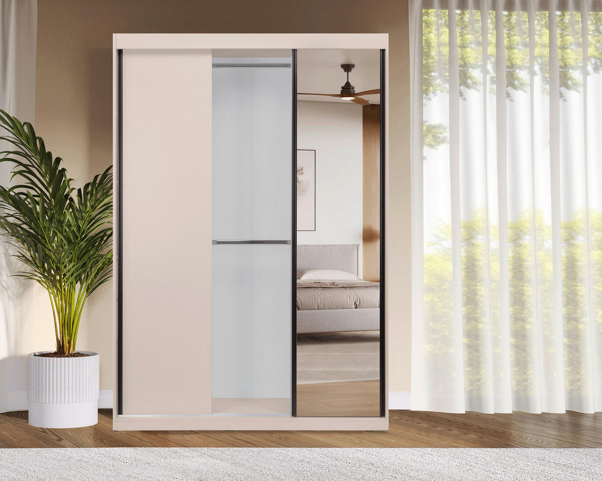 SCHIEBETÜRENSCHRANK 150/215/59,5 cm 3-türig  - Kaschmir/Schwarz, MODERN, Holzwerkstoff/Metall (150/215/59,5cm) - MID.YOU