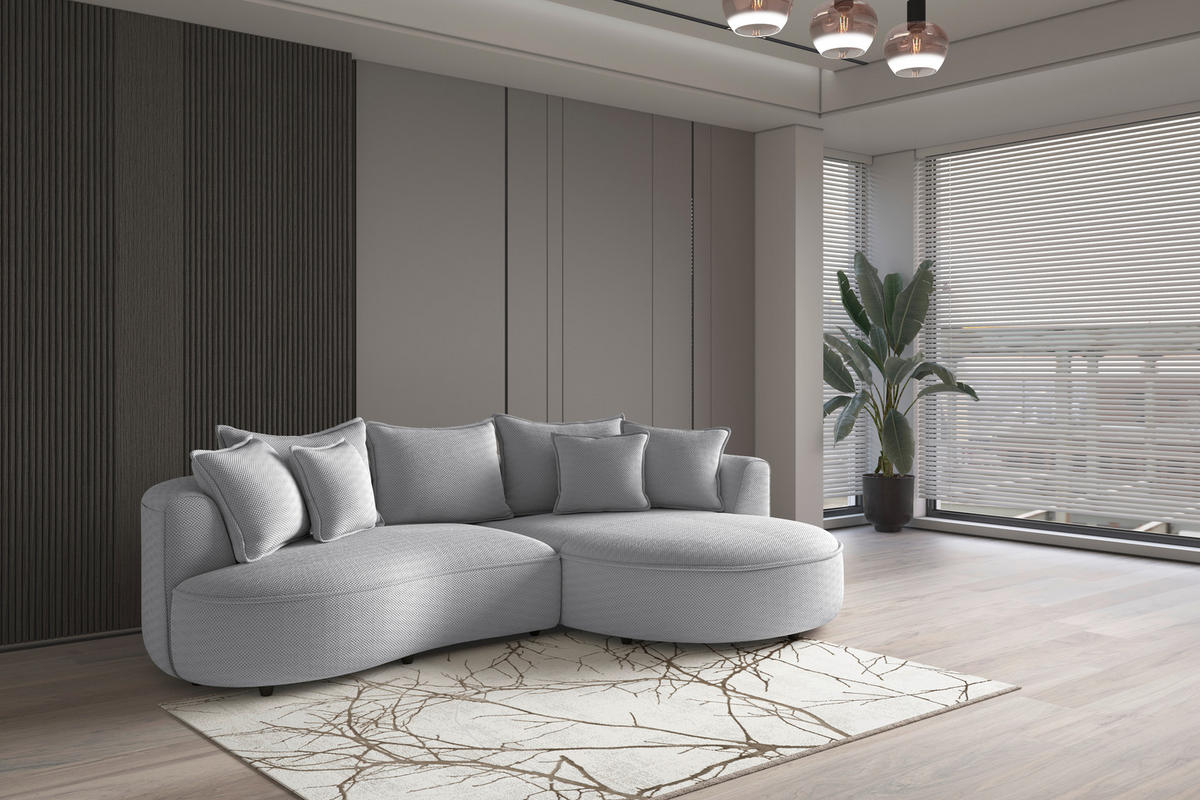ECKSOFA LEVI Hellgrau Velours, Struktur  - Hellgrau/Schwarz, MODERN, Kunststoff/Textil (287/168cm) - Livetastic