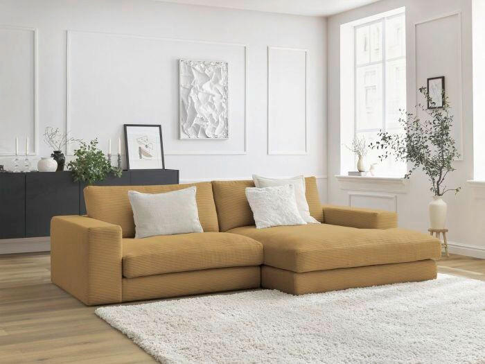 ECKSOFA  LEONARD Gelb Cord  - Gelb/Schwarz, MODERN, Kunststoff/Textil (274/159cm)