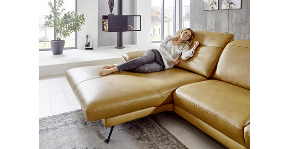 ECKSOFA in Echtleder Hellbraun 328/193 cm - Hellbraun/Schwarz, Design, Leder/Metall (328/193cm) - Dieter Knoll