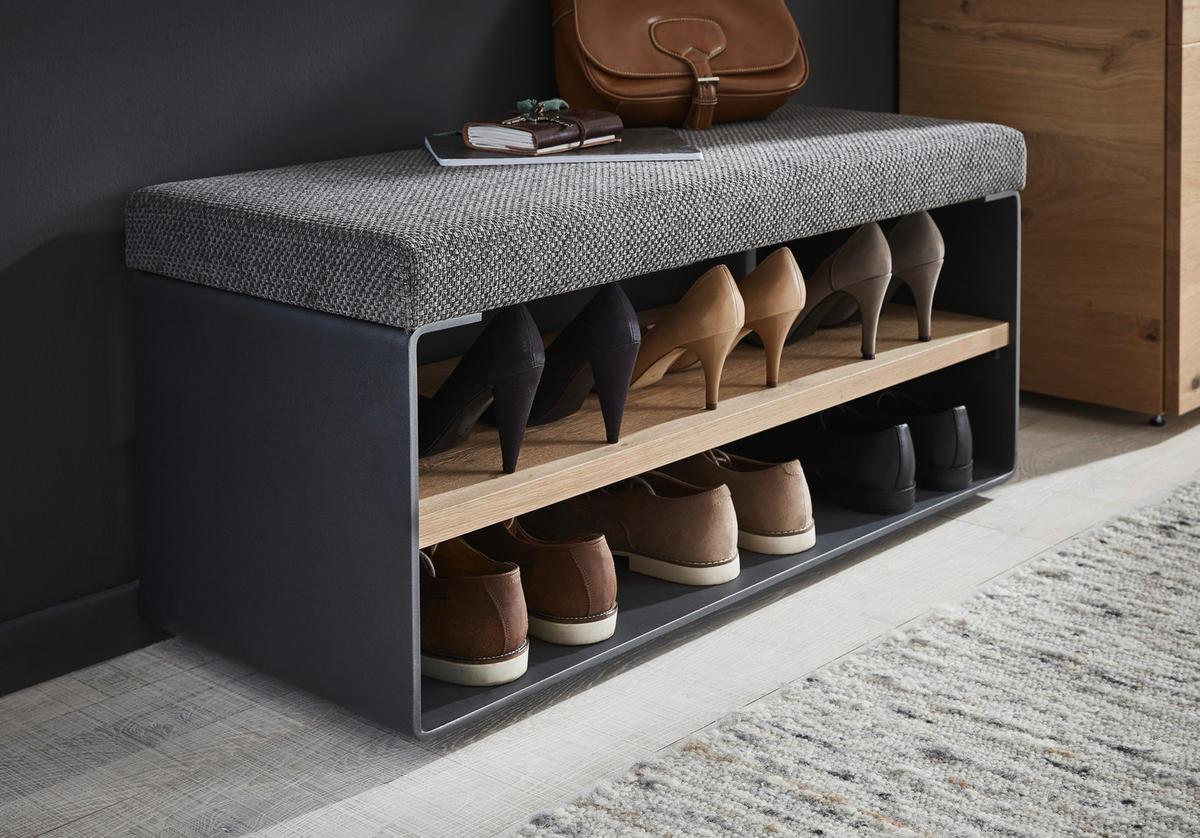 GARDEROBENBANK  in 96/44/39 cm  - Eichefarben/Anthrazit, Natur, Holz/Textil (96/44/39cm) - Voglauer