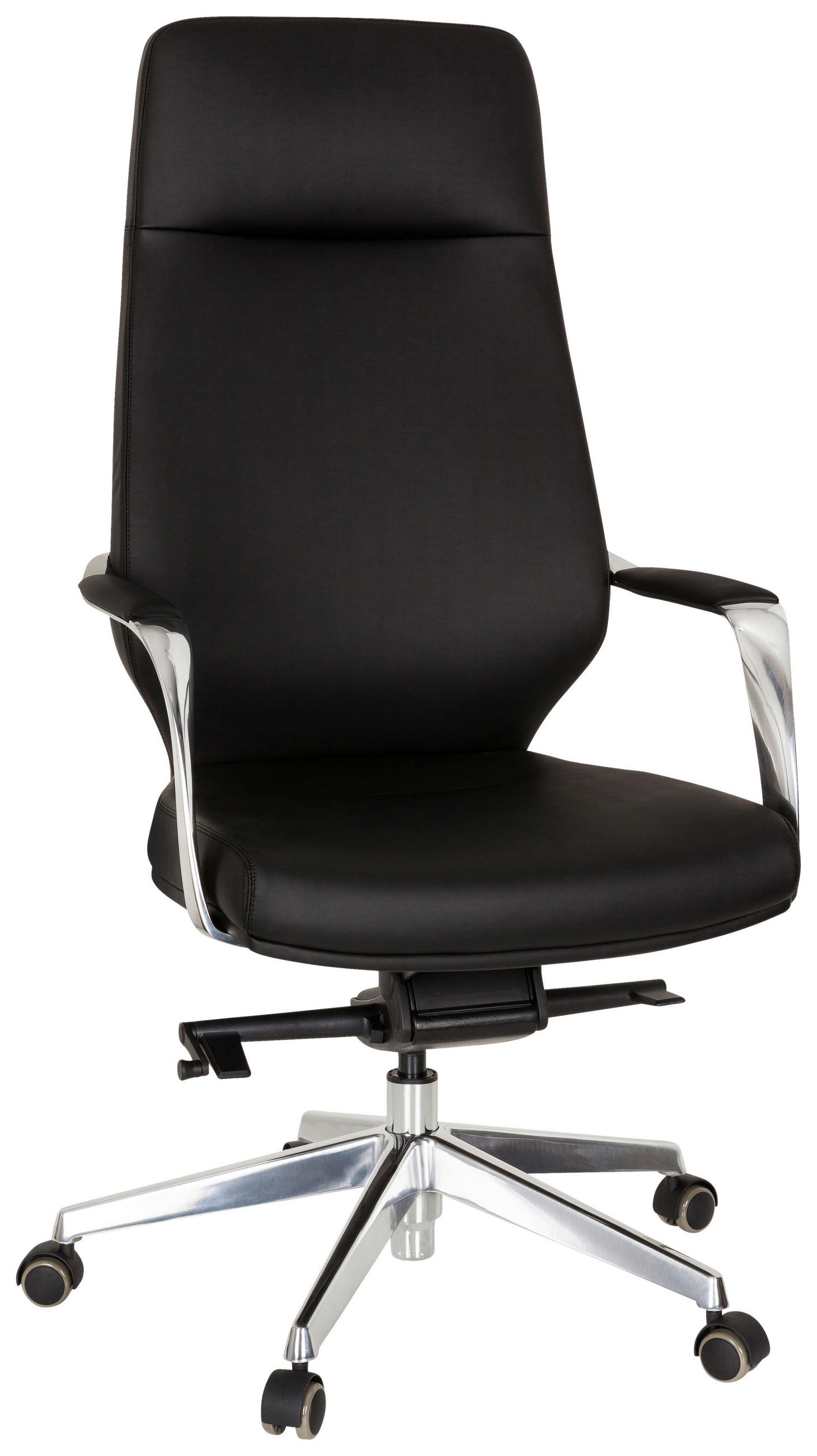 CHEFSESSEL Lederlook Schwarz  - Silberfarben/Schwarz, Basics, Kunststoff/Textil (63/133/65cm) - MID.YOU