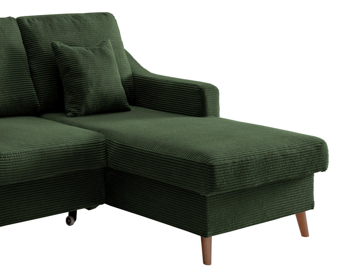 ECKSOFA Dunkelgrün Cord  - Dunkelgrün/Naturfarben, Design, Holz/Textil (228/150cm) - P & B