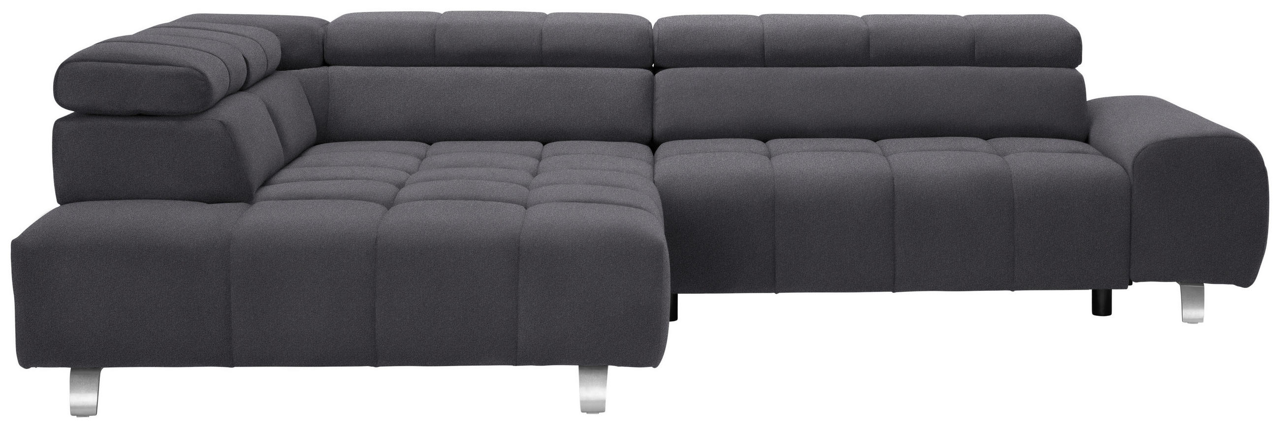 ECKSOFA Dunkelgrau Velours  - Dunkelgrau/Silberfarben, Design, Textil/Metall (201/295cm) - Hom`in