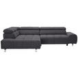 ECKSOFA in Velours Dunkelgrau  - Dunkelgrau/Silberfarben, Design, Textil/Metall (201/295cm) - Hom`in