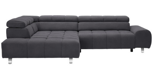 ECKSOFA in Velours Dunkelgrau  - Dunkelgrau/Silberfarben, Design, Textil/Metall (201/295cm) - Hom`in