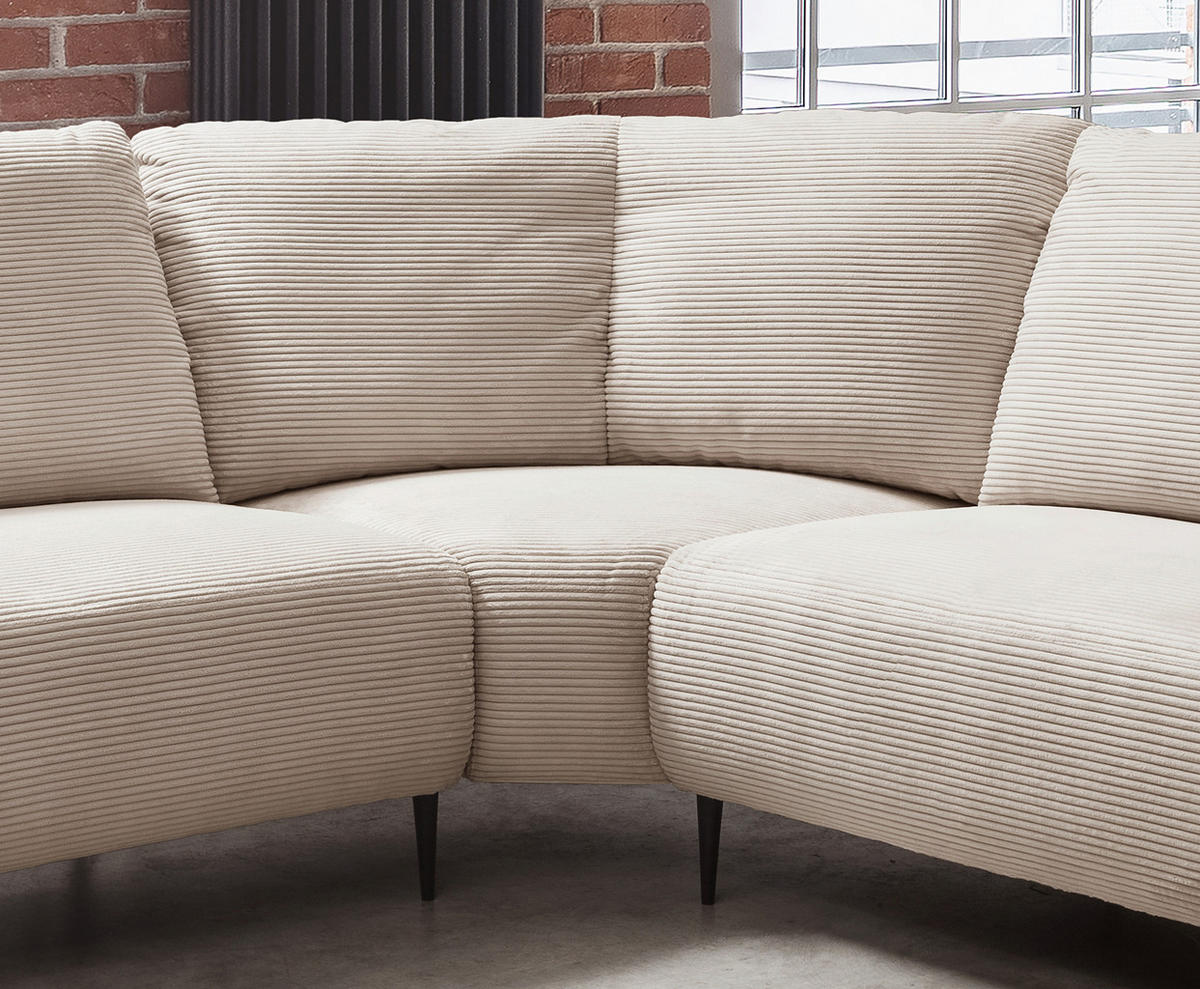 ECKSOFA in Cord Beige  - Beige/Schwarz, Design, Textil/Metall (256/256cm) - Livetastic