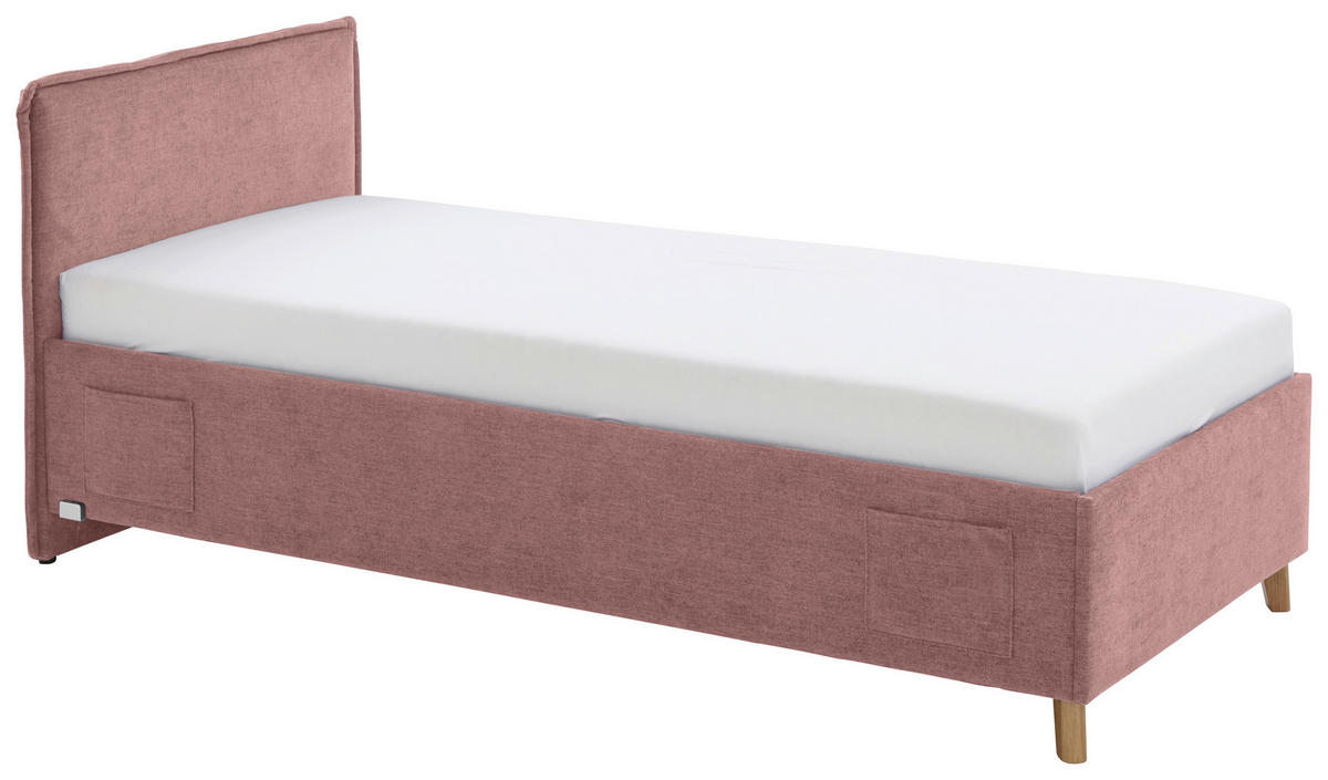 POLSTERBETT 90/200 cm  in Rosa  - Eichefarben/Birkefarben, Konventionell, Holz/Textil (90/200cm) - home24