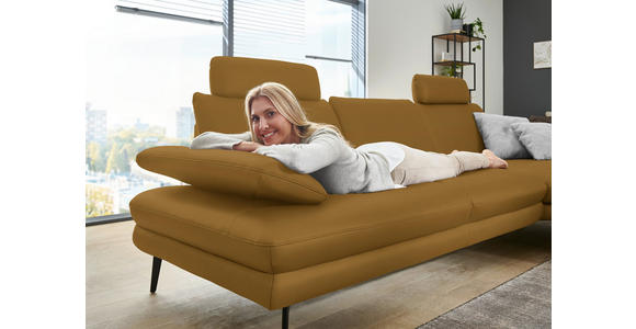 ECKSOFA in Echtleder Currygelb 310/180 cm - Currygelb/Schwarz, Design, Leder/Metall (310/180cm) - Dieter Knoll