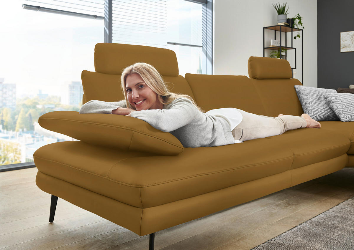 ECKSOFA in Echtleder Currygelb  310/180 cm  - Currygelb/Schwarz, Design, Leder/Metall (310/180cm) - Dieter Knoll