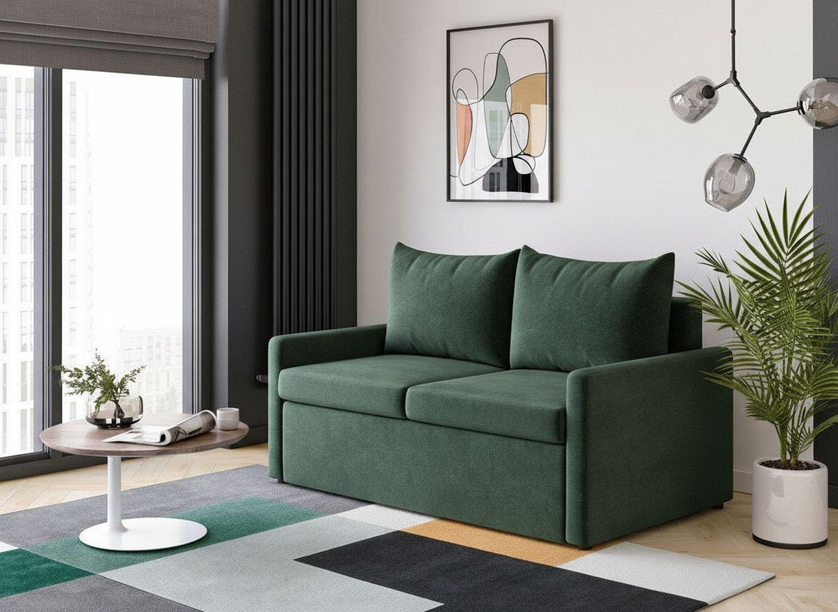 SCHLAFSOFA Flachgewebe Dunkelgrün  - Dunkelgrün/Schwarz, Design, Kunststoff/Textil (152/89/92cm) - MID.YOU