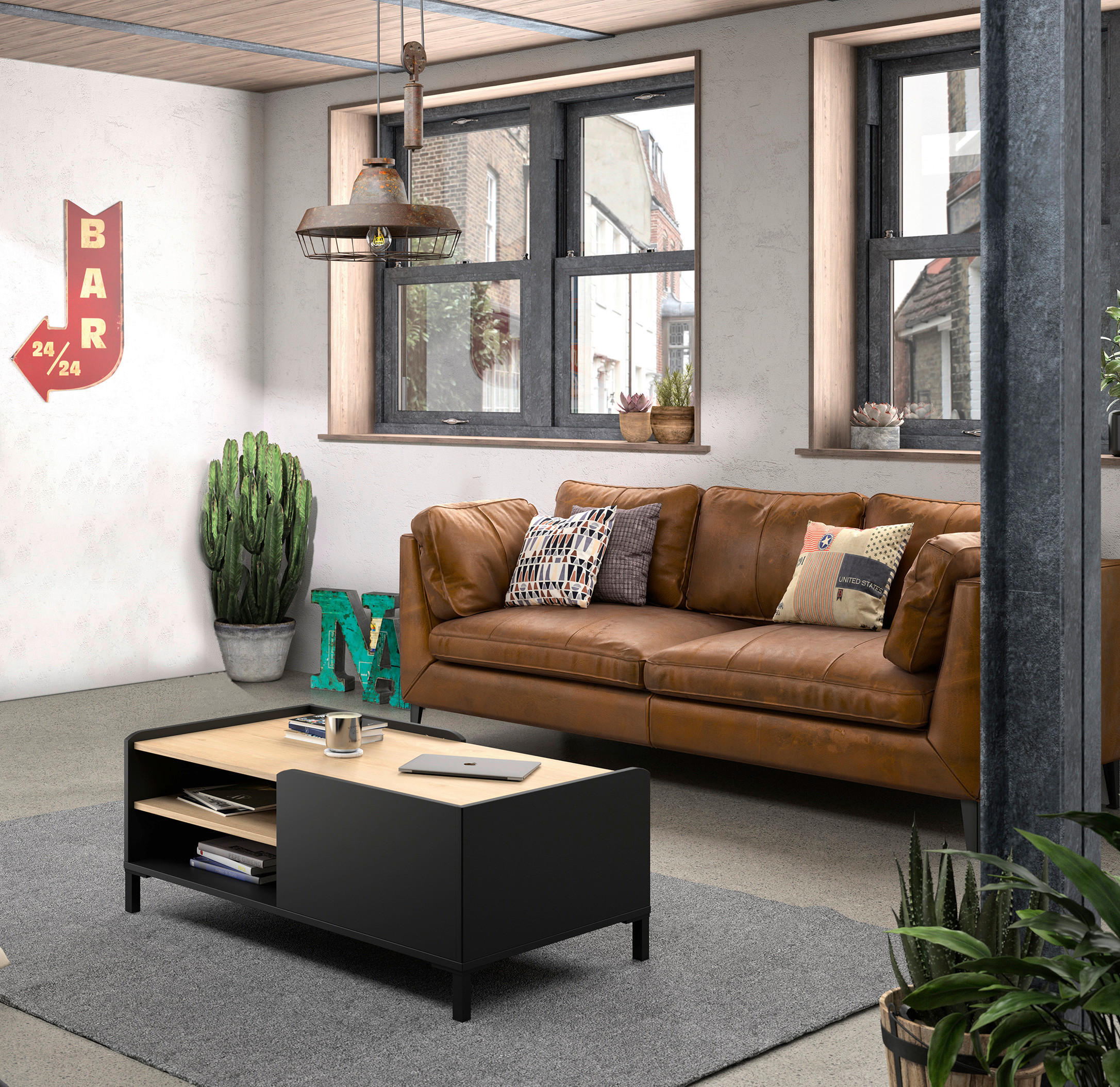 COUCHTISCH in Holzwerkstoff 106/60/42 cm  - Kastanienfarben/Schwarz, MODERN, Holzwerkstoff/Kunststoff (106/60/42cm) - MID.YOU
