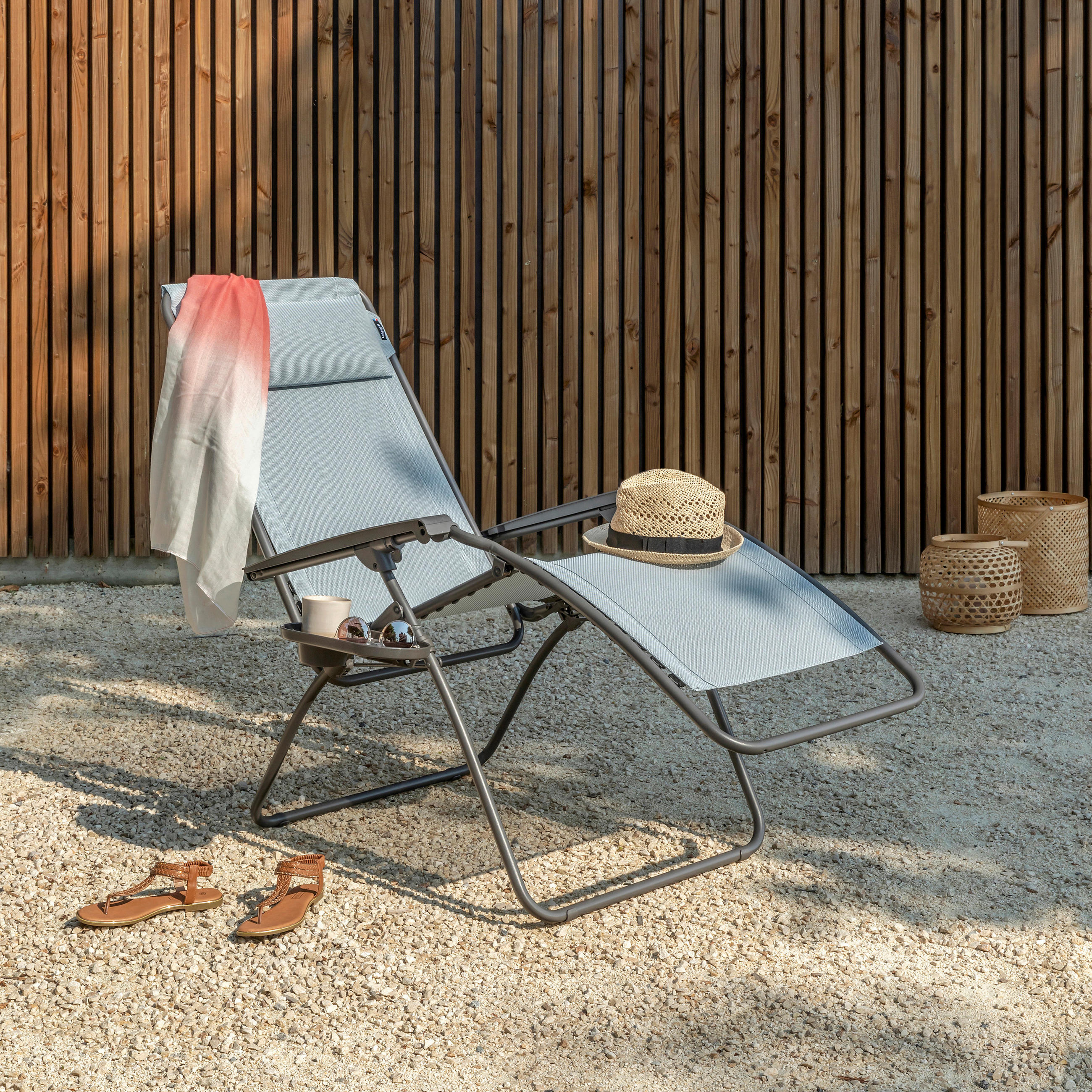 GARTEN-RELAXSESSEL Stahl  - Anthrazit/Hellblau, Basics, Kunststoff/Textil (67/114/88cm) - Lafuma Mobilier