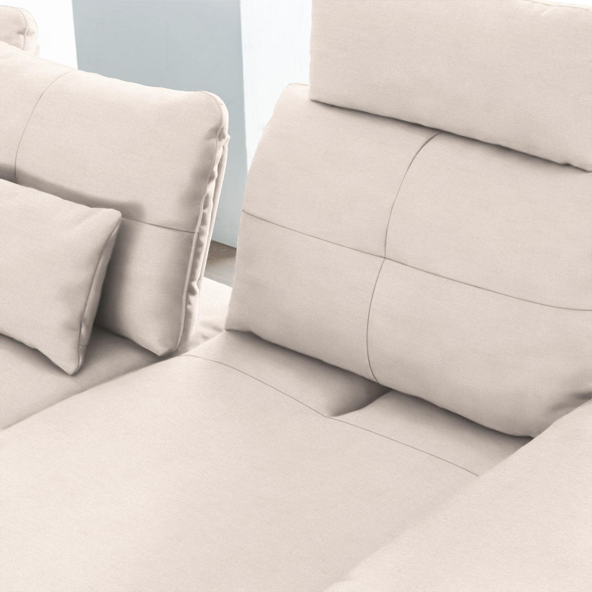 ECKSOFA in Flachgewebe Creme  271/344 cm  - Creme/Schwarz, Design, Textil/Metall (271/344cm) - Chilliano